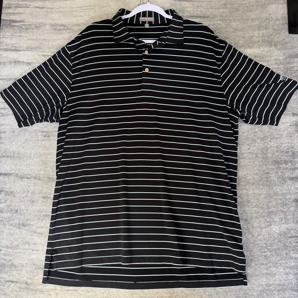 Peter Millar Summer Comfort Men XL Polo Shirt Black Mint Stripe Arizona Biltmore